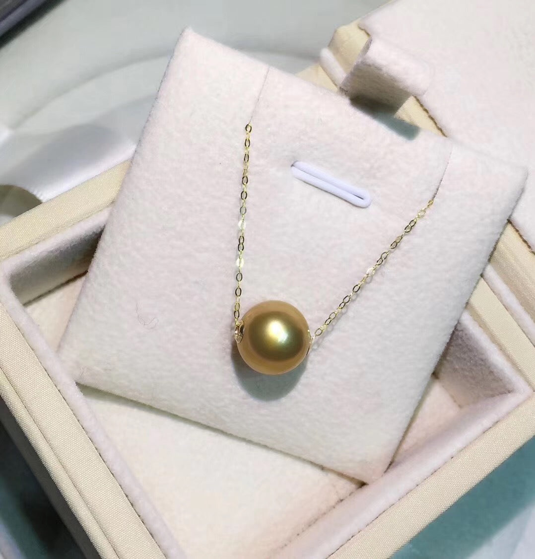 18K Gold 11-12mm South Sea Golden Pearl Necklace