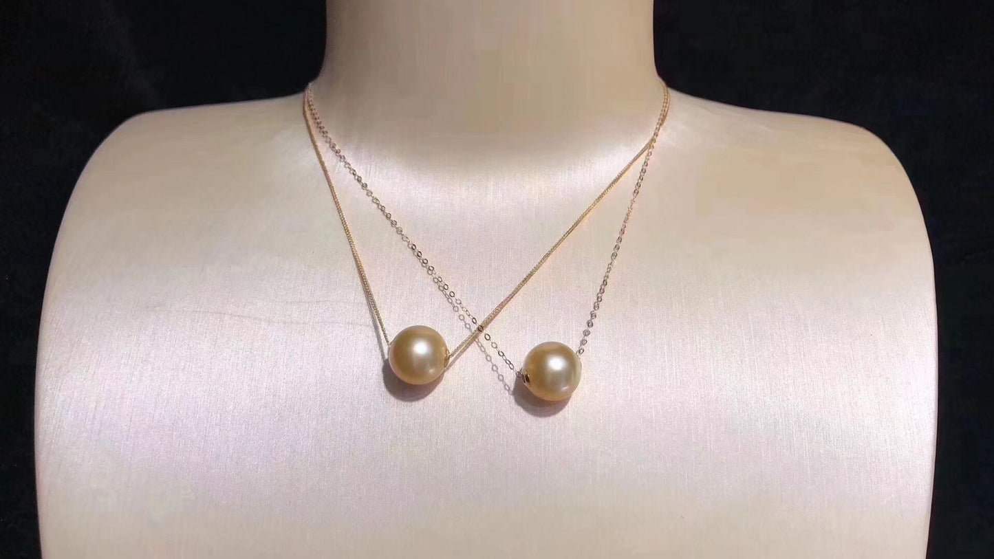 18K Gold 11-12mm South Sea Golden Pearl Necklace