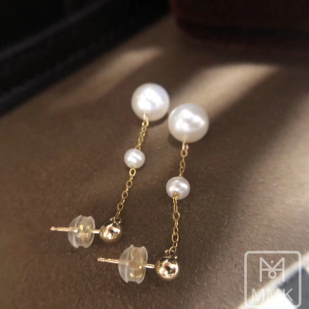 Double-Pearl Drop Earrings 14K Gold Filled