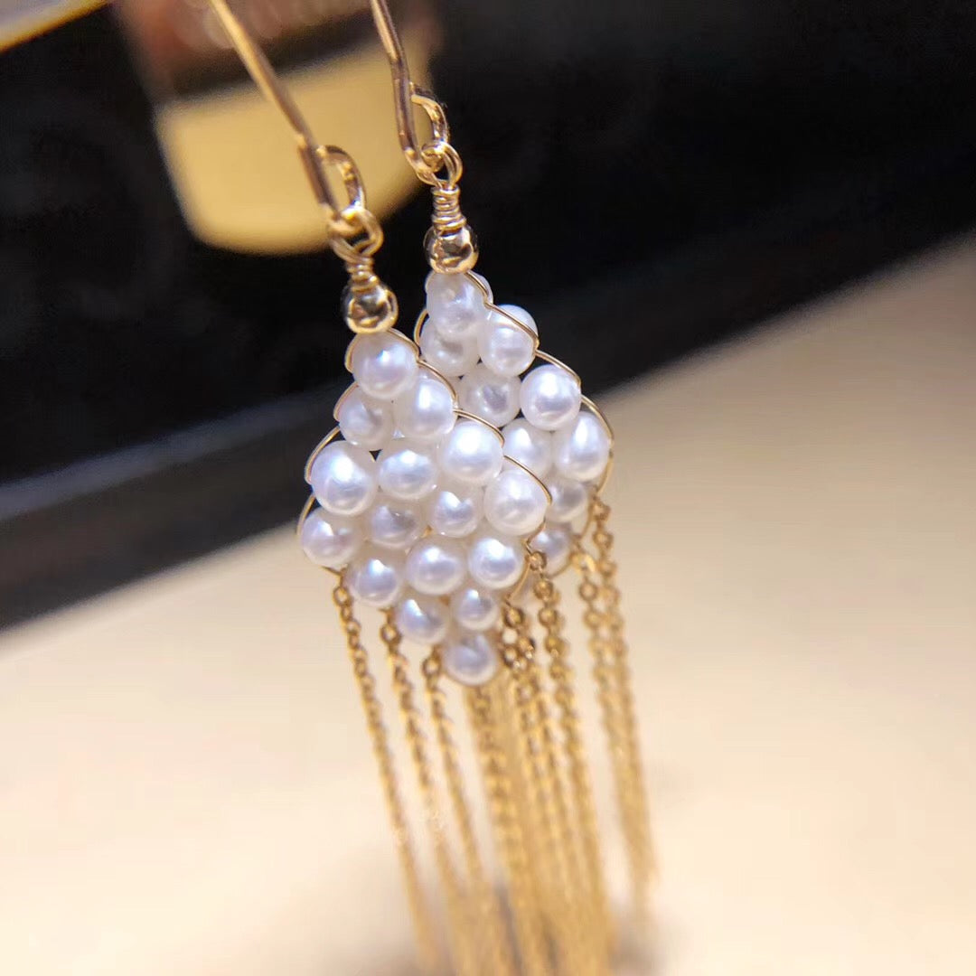 Diamond-Shaped Handmade Pearl Earrings