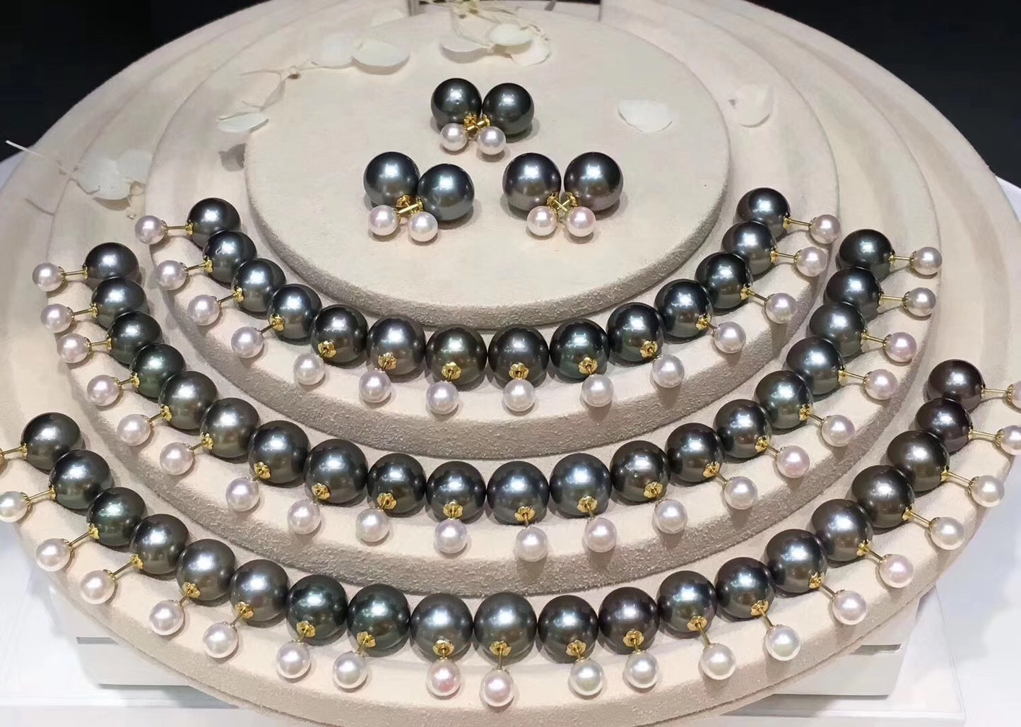 18K Gold Tahitian and Japanese Akoya Pearl Front-Back Double Sided Studs Earrings
