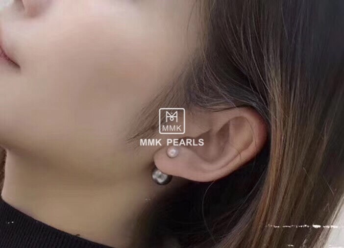 18K Gold Tahitian and Japanese Akoya Pearl Front-Back Double Sided Studs Earrings
