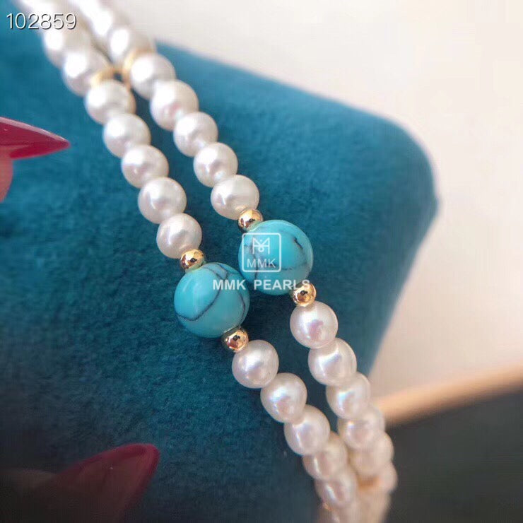 MMK Double Strand Pearl And Italian Turquoise Bracelet