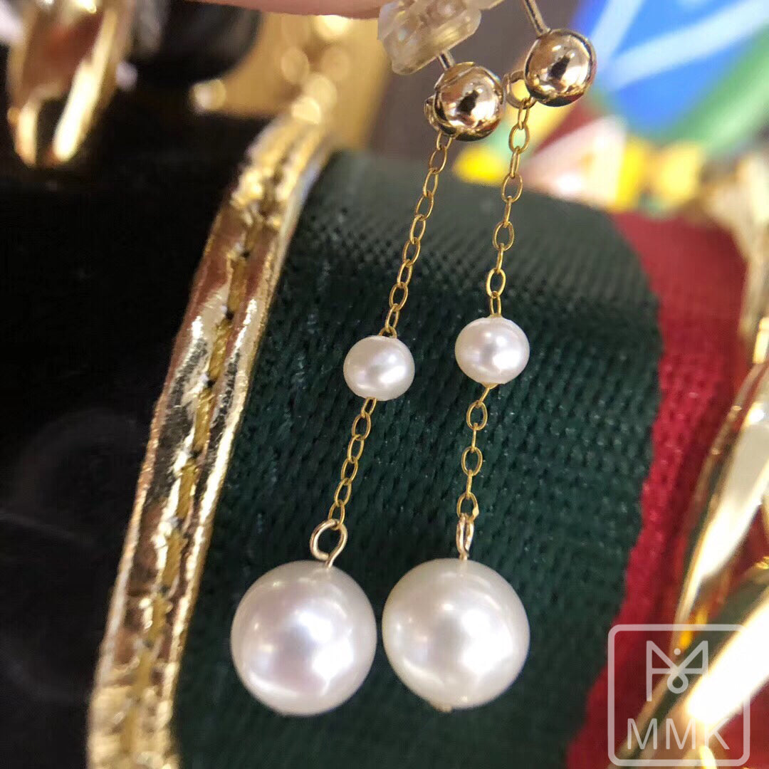 Double-Pearl Drop Earrings 14K Gold Filled