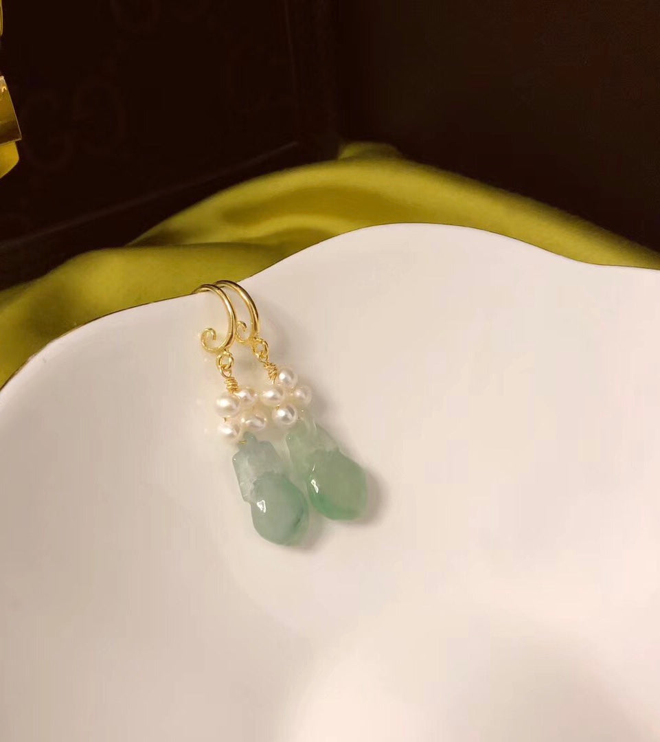 Jade and 4-Pearl French Hook Earrings