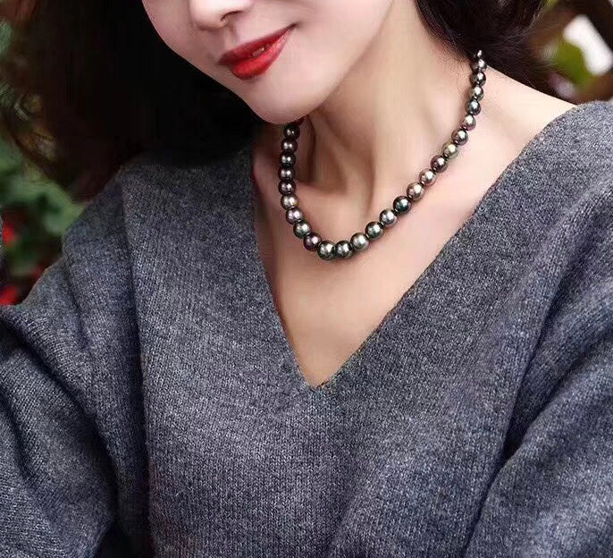AAAAA Luxury Natural Multicolor Tahitian Pearl Necklace – 12–15mm