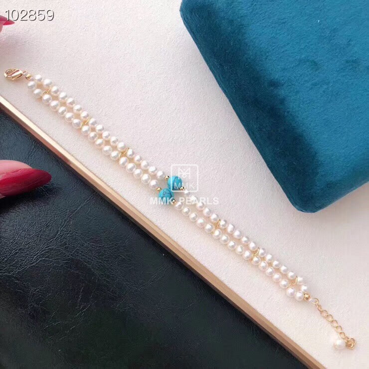 MMK Double Strand Pearl And Italian Turquoise Bracelet