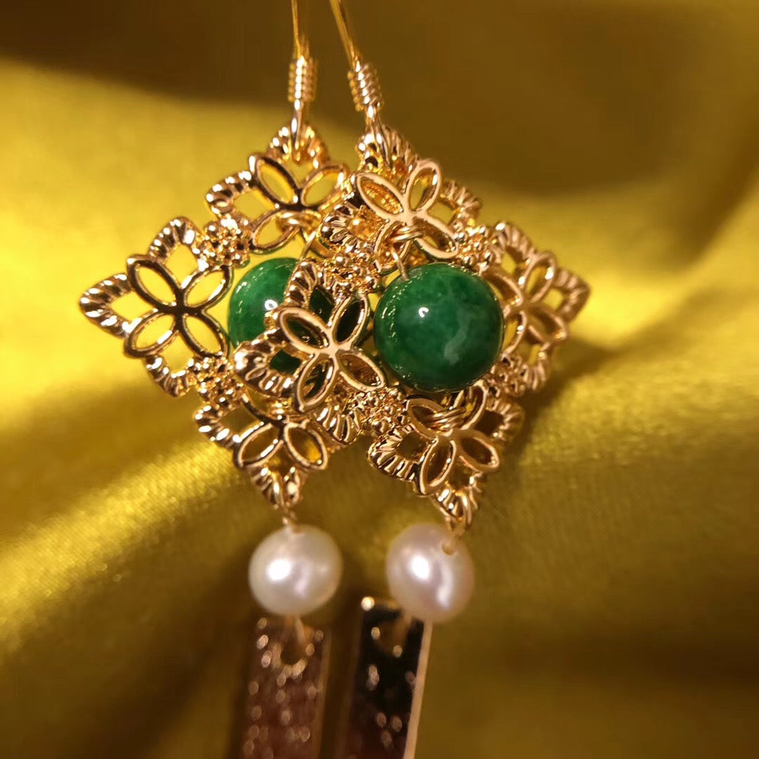 Chinese Knot Inspired Pearl Statement Earrings