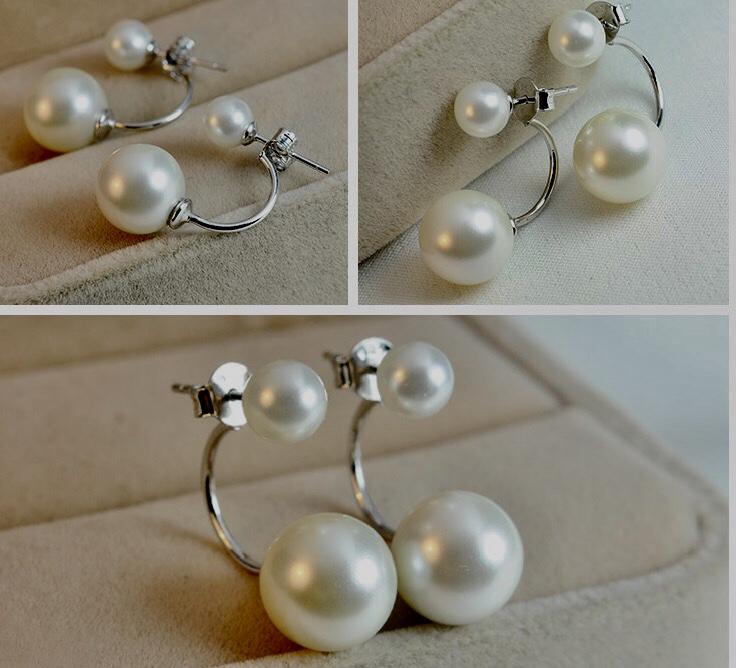 Double Pearl Studs Earrings in 18K Gold