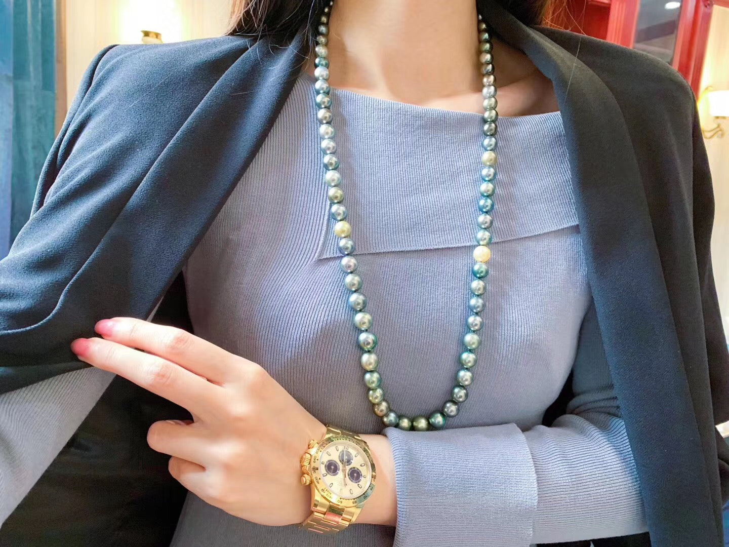 AAAAA 10–12mm Multicolor Tahitian Pearl Necklace – 18K Gold Clasp, Luxury Strand