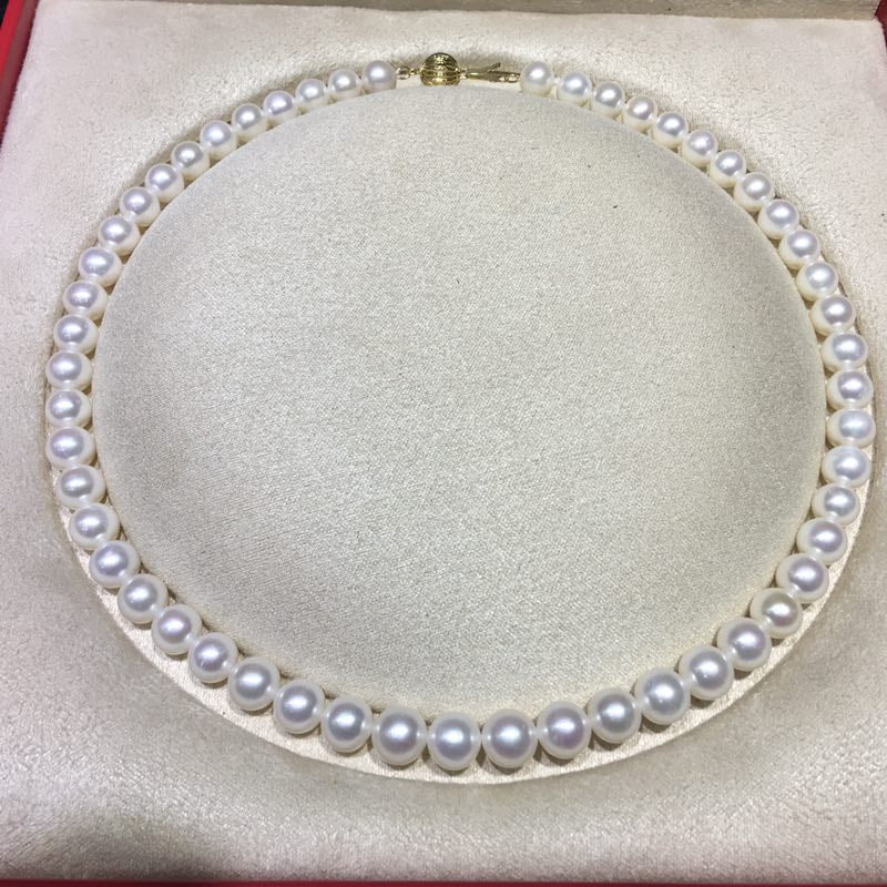 AAAAA Natural White Pearl (9-10mm) Collar 18" Necklace by MMK