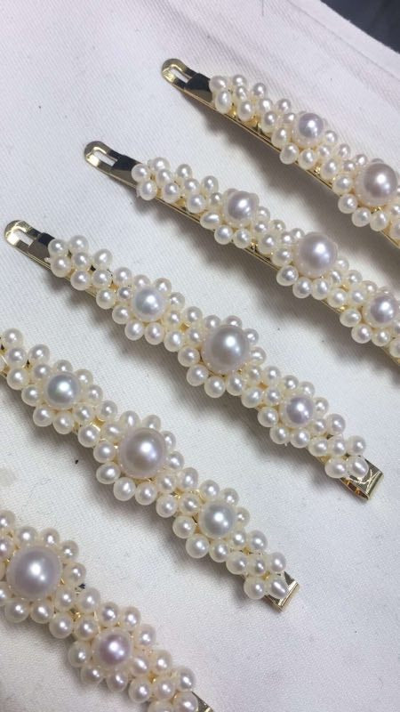 Handmade Authentic Pearl Hair Pin Barrette Design A