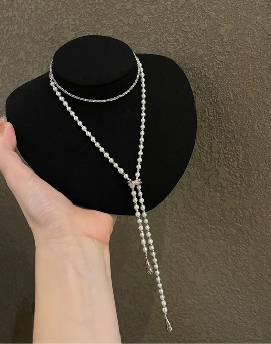 Shimmer Chain + Pearl Statement Necklace