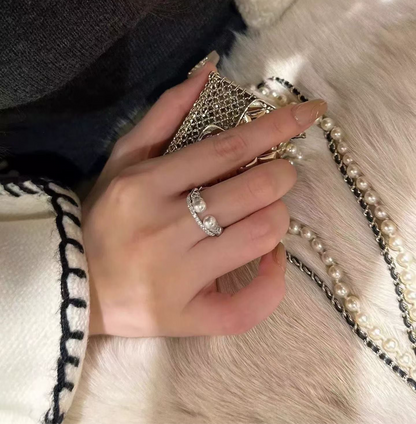Duo Pearl Ring – Adjustable Opening & Twisted Design | Sterling Silver