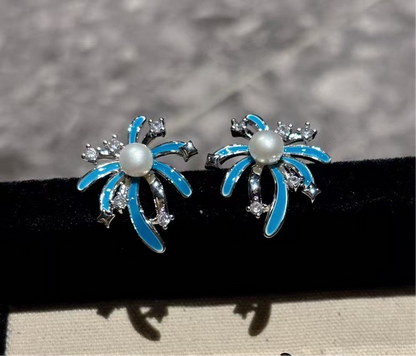 Firework-Inspired Enamel Pearl Stud Earrings