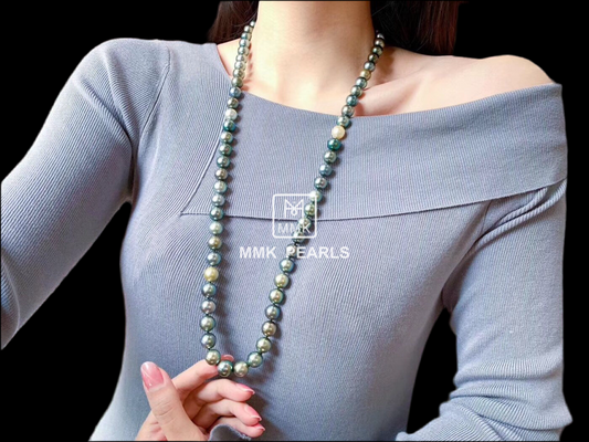 AAAAA 10–12mm Multicolor Tahitian Pearl Necklace – 18K Gold Clasp, Luxury Strand