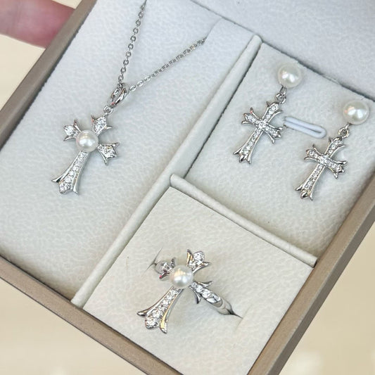Cross Star Set, Stud Earrings + Necklace + Ring