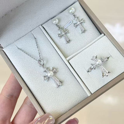 Cross Star Set, Stud Earrings + Necklace + Ring