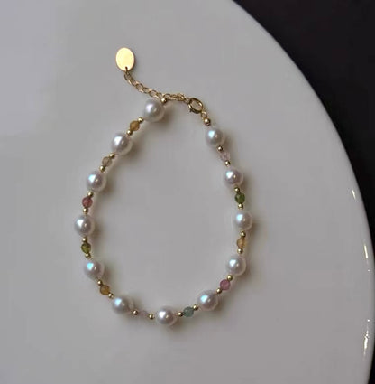 Set of 2 Natural Pearl and Tourmaline Bracelets | 7–8mm & 3-4mm Pearls