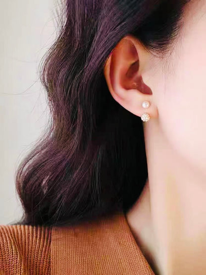 Pearl Crystal Ball Stud Earrings | 6.5–7mm Pearls | 14K Gold Filled Minimalist Classic Jewelry