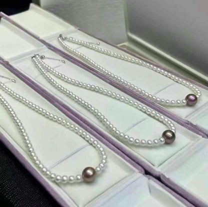 Baby Pearl Necklace featuring a Purple Pearl | 3-4mm & 8-9mm