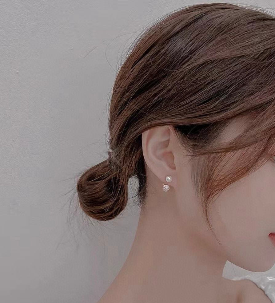 Pearl Crystal Ball Stud Earrings | 6.5–7mm Pearls | 14K Gold Filled Minimalist Classic Jewelry