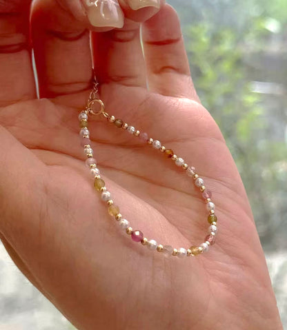 Set of 2 Natural Pearl and Tourmaline Bracelets | 7–8mm & 3-4mm Pearls