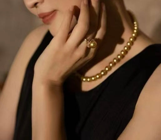 Southsea Golden Pearl Single-String Necklace | 9–11mm | Natural Champagne Gold Tone | AAA Grade | GIA Certified | 18K Clasp