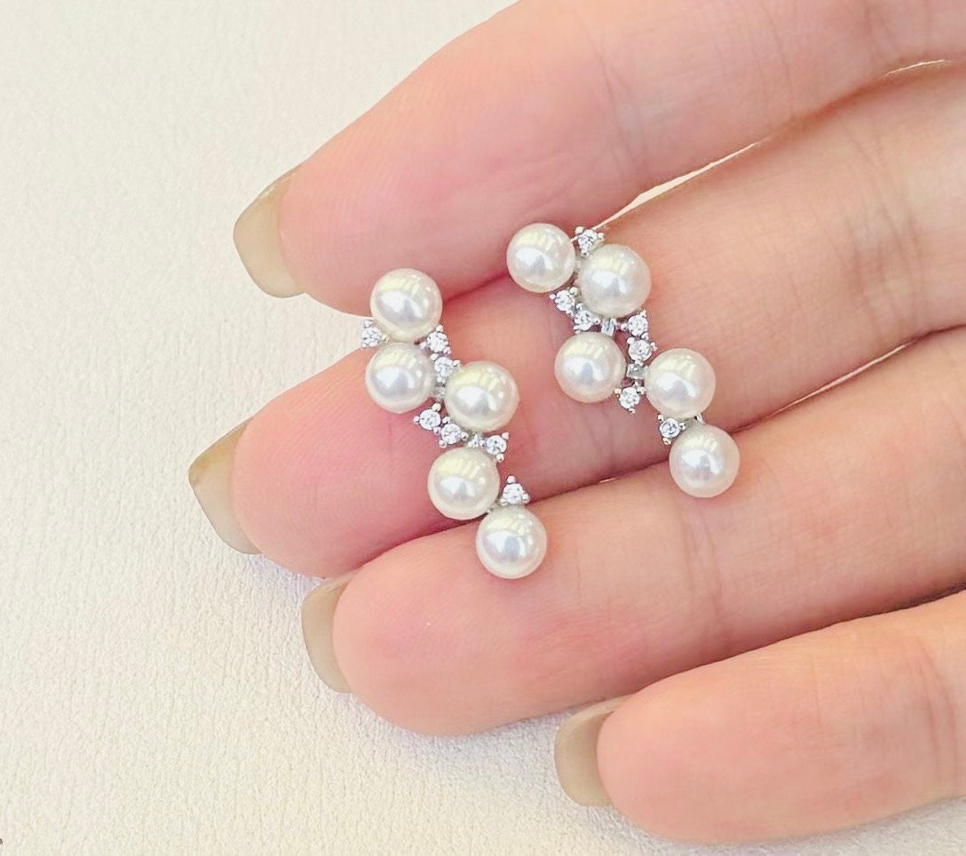 Baby Grape Inspired Pearl Stud Earrings | 4–5mm Genuine Freshwater Pearls | 14K White Gold Filled | Elegant Cluster New Design