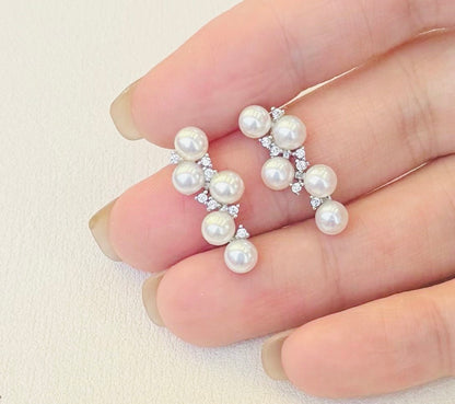 Baby Grape Inspired Pearl Stud Earrings | 4–5mm Genuine Freshwater Pearls | 14K White Gold Filled | Elegant Cluster New Design