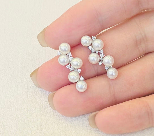 Baby Grape Inspired Pearl Stud Earrings | 4–5mm Genuine Freshwater Pearls | 14K White Gold Filled | Elegant Cluster New Design