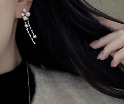 Starry Night Tassel Pearl Necklace and Earrings| 4–7mm Natural Freshwater Pearls | 14K White Gold-Filled Pendant | Galaxy-Inspired Statement Necklace for Women | Elegant Celestial Jewelry Gift