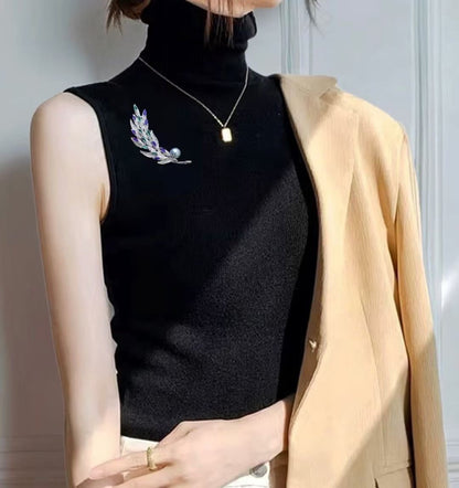 Feather Shaped Pearl Brooch