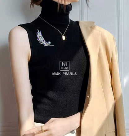 Feather Shaped Pearl Brooch