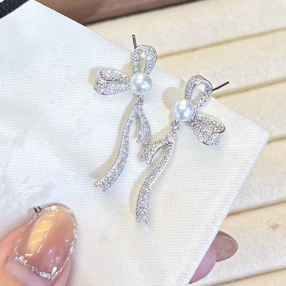 Bow Knot Pearl Stud Earrings