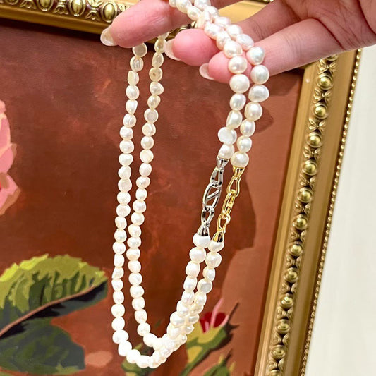 Natural Baroque Pearl Choker | 40cm/15.75inch | 6–7mm Pearls | Sterling Silver Clasp