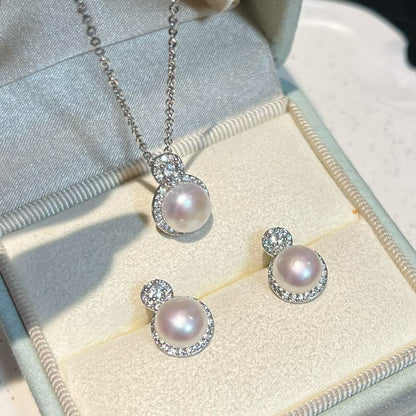 Classic Pearl Set – Stud Earrings & Pendant Necklace I 8-9mm Pearls | 14K White Gold Filled