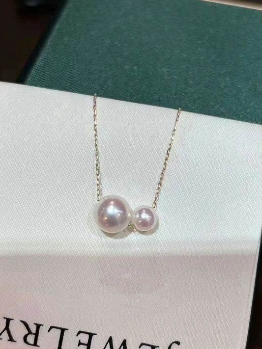 Duo Akoya Pearl Necklace | 18K Gold Chain, Classic & Chic | Pearl sizes 7–8mm & 5–6mm