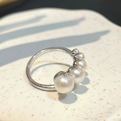 Adjustable Gradient Pearl Ring | Sterling Silver | 3–7mm Pearls