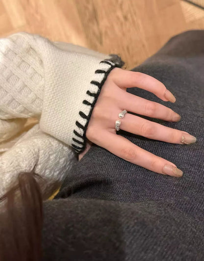 Duo Pearl Ring – Adjustable Opening & Twisted Design | Sterling Silver