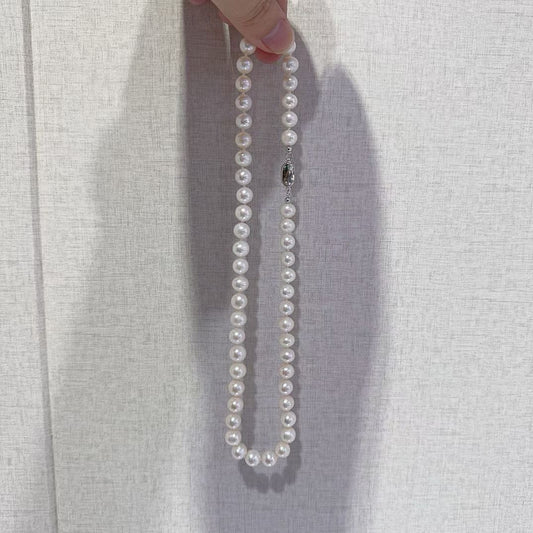 Freshwater Pearl Necklace – High Luster, Minimal Blemish | Sterling Silver Clasp | 8–9mm Near-Round Pearls