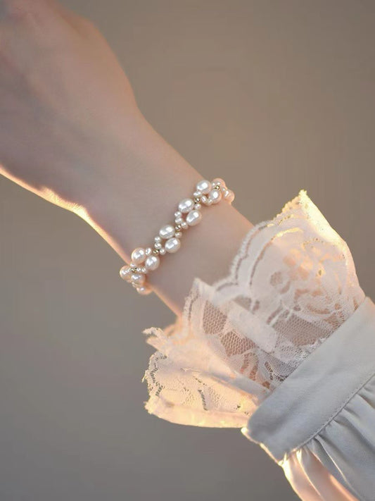 French Lace-Inspired Woven Pearl Bracelet
