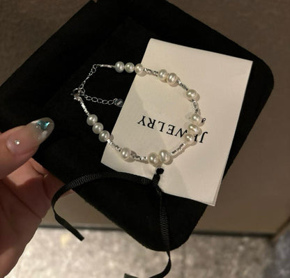 Sterling Silver Pearl Bracelet | 6mm Flawless Natural Pearls | Adjustable Chain