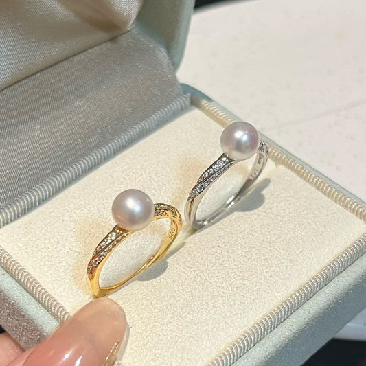 Sterling Silver Twisted Band Ring | 7–8mm Pearl | High Luster Natural