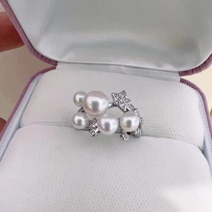 Starry Pearl Ring | 14K White Gold Filled
