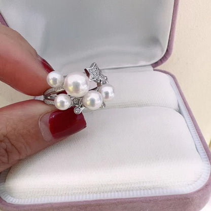 Starry Pearl Ring | 14K White Gold Filled
