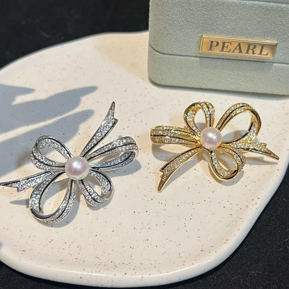 Bow Pearl Brooch Pin | 8–9mm Pearl