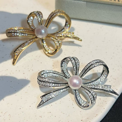 Bow Pearl Brooch Pin | 8–9mm Pearl
