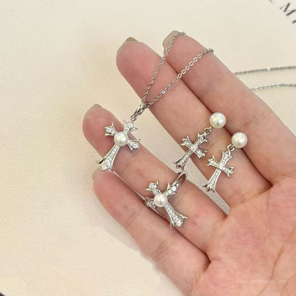 Cross Star Set, Stud Earrings + Necklace + Ring