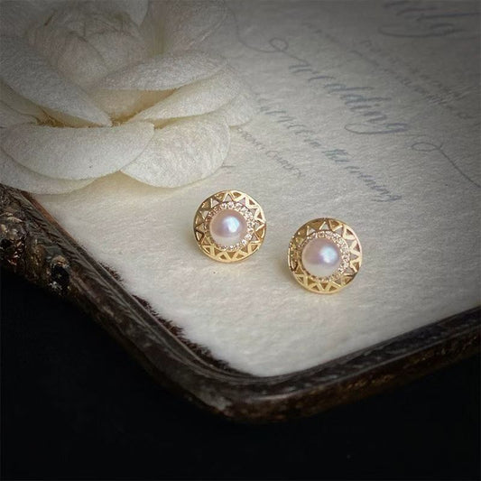 Sunflower Inspired Pearl Studs | 5-6mm Pearls